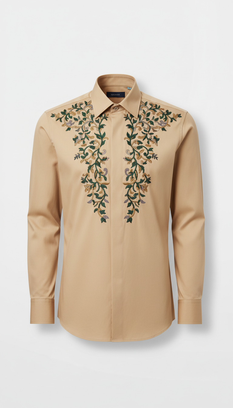 Embroidered Shirt in Warm Beige