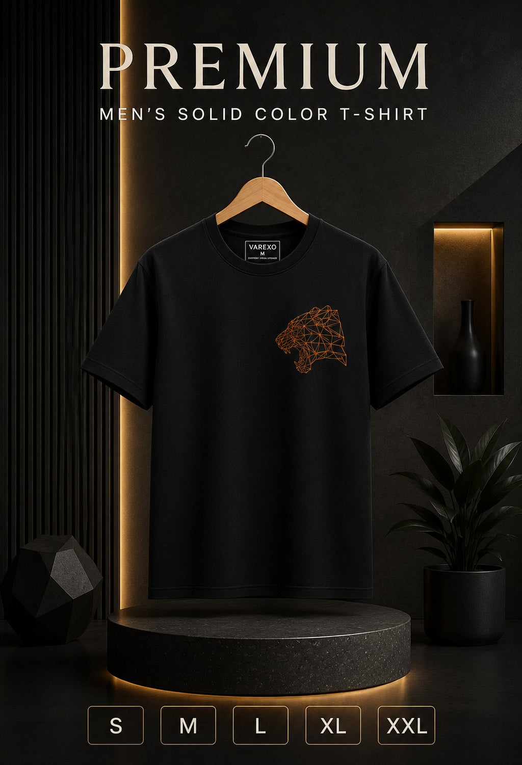 Premium Men's Solid Black - Golden  TIGER EMBROIDERY