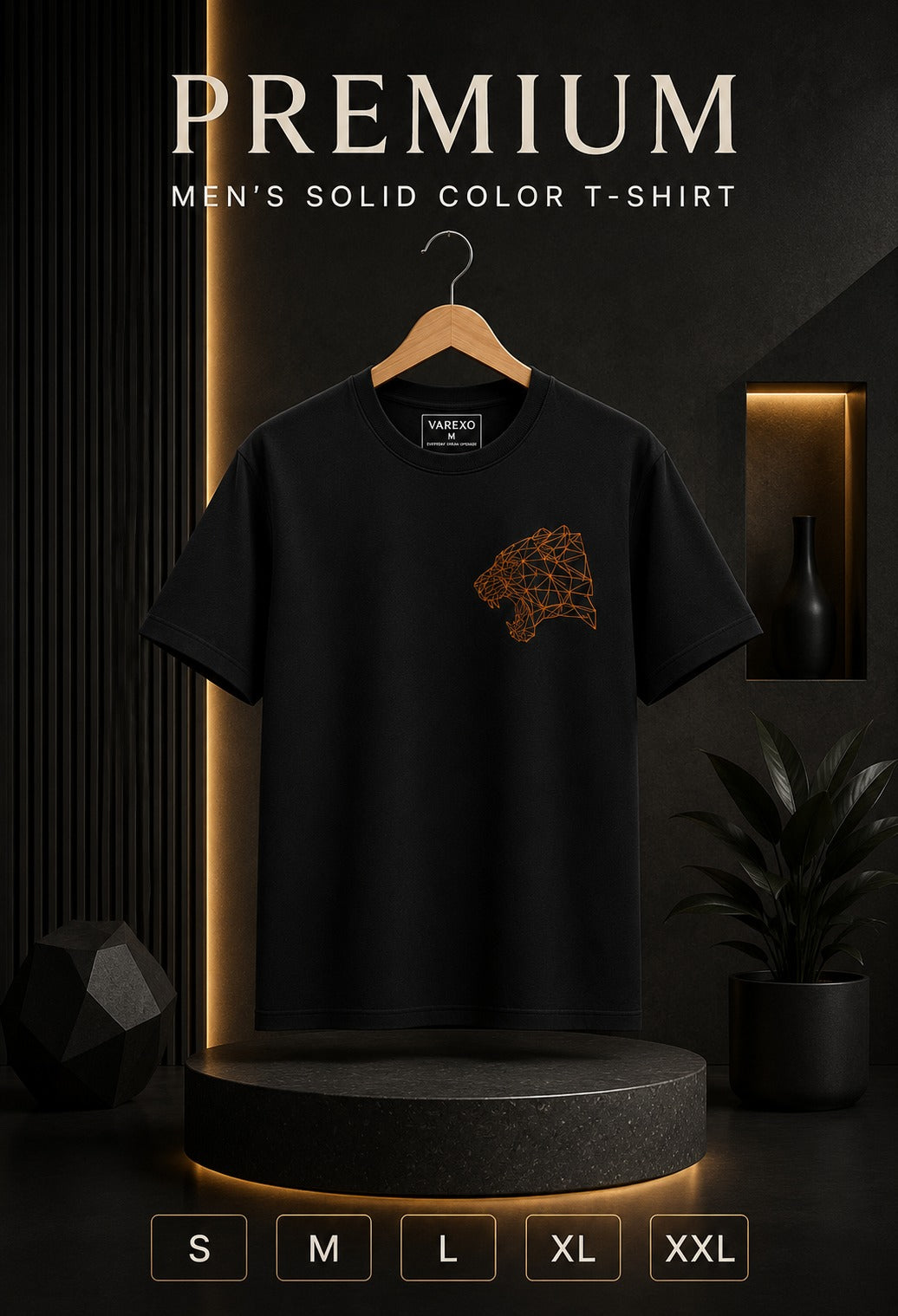Premium Men's Solid Black - Golden  TIGER EMBROIDERY