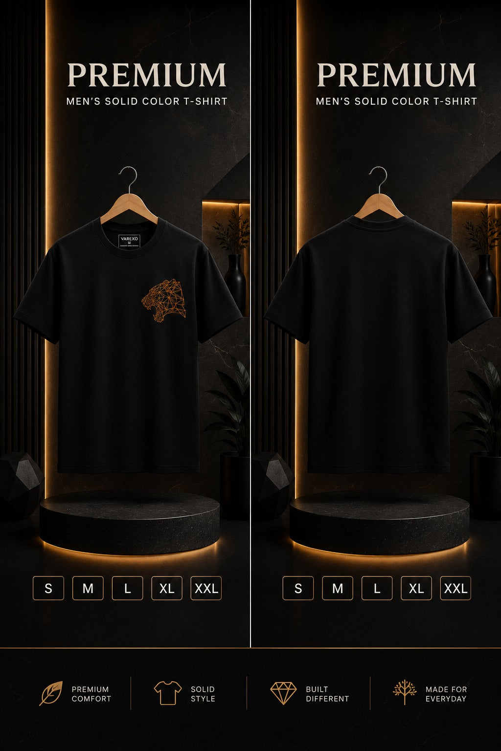 Premium Men's Solid Black - Golden  TIGER EMBROIDERY
