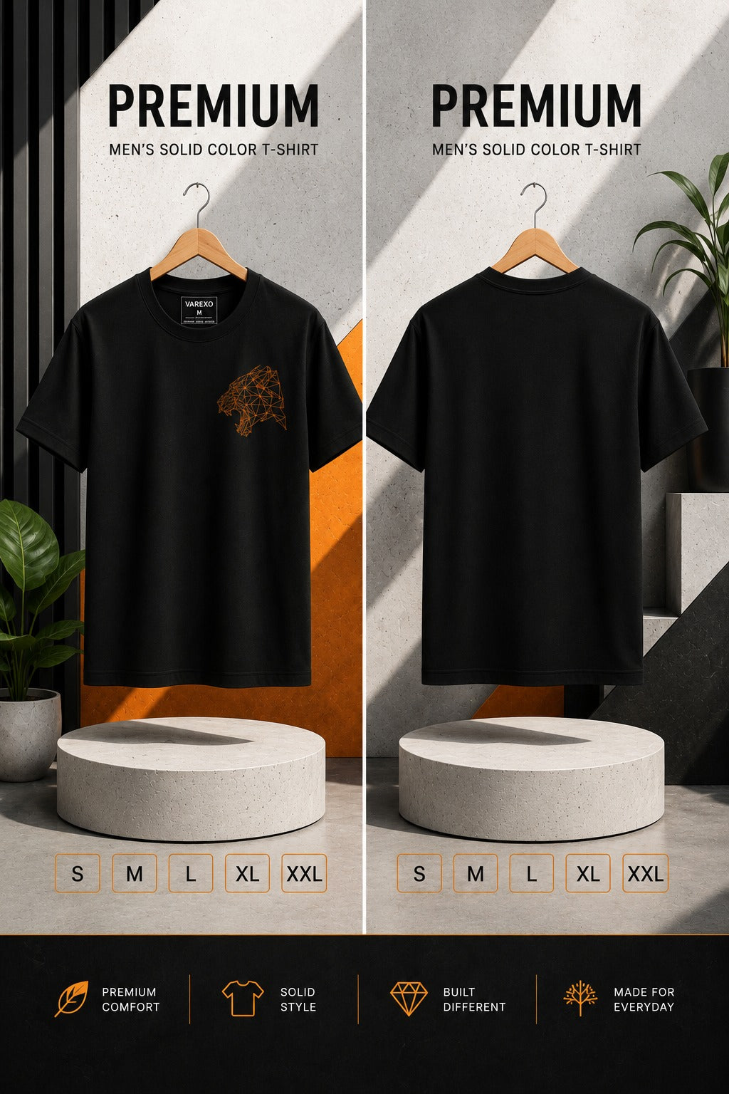 Premium Men's Solid Black - Golden  TIGER EMBROIDERY